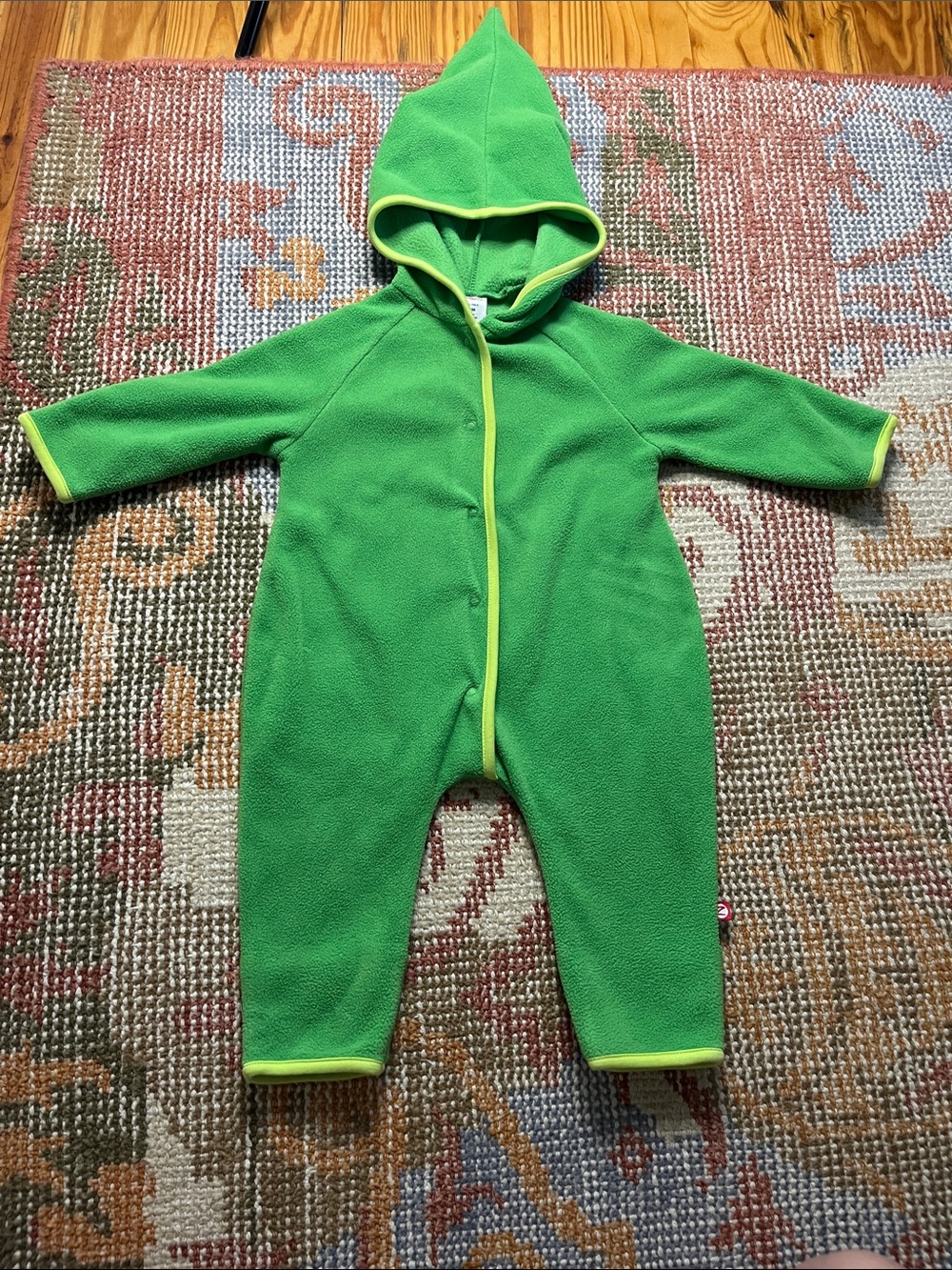 Zutano Cozie Fleece Elf Romper Green Yellow Hood 12M EUC